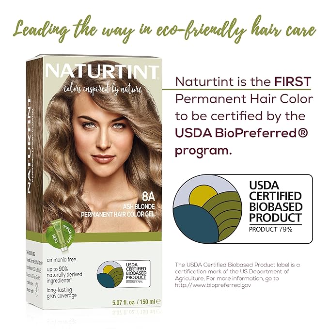 Naturtint 8A Ash Blonde Permanent Hair Color (Pack of 6), Ammonia Free, Vegan, Cruelty Free, up to 100% Gray Coverage, Long Lasting Results (Packaging may vary)