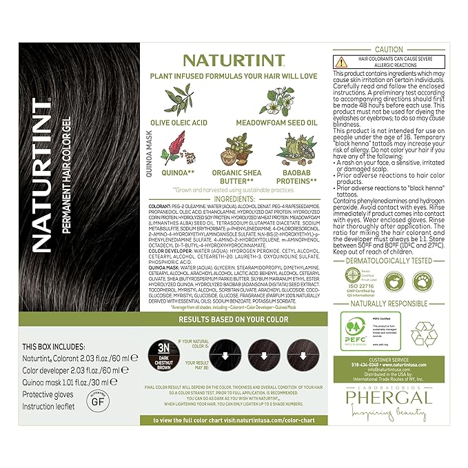 Naturtint 3N Dark Chestnut Brown Permanent Hair Color (Pack of 1), Ammonia Free, Vegan, Cruelty Free, up to 100% Gray Coverage, Long Lasting Results (Packaging may vary)