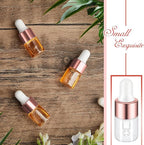 200 Pcs Mini Glass Oil Dropper Bottle Bulk, Clear Essential Small Empty Bottles Sample Containers Perfume Liquid Vials with Cap for Traveling (2 ml,Rose Gold)