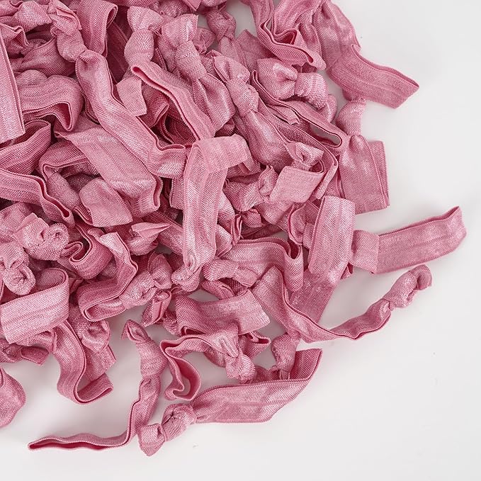 MEEDEE 100 Pack Rosy Mauve Color Hair Ties For Women No Crease Soft Elastic Ribbon No Damage Pink Hair Ties Knotted Ouchless Hair Ribbon Yoga Hair Ribbons Elastic Bracelets