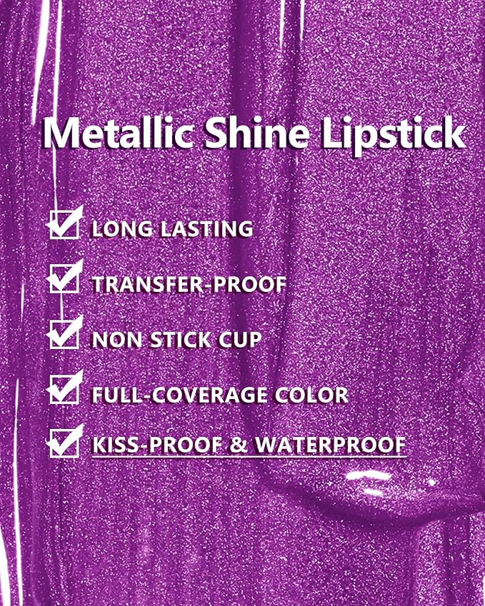 MAKI YIKA Purple Lipstick for Women Metallic Lipsticks Glitter Long Lasting Lipstick No Smudge No Transfer Liquid Lip Gloss (BR18 Amethyst)