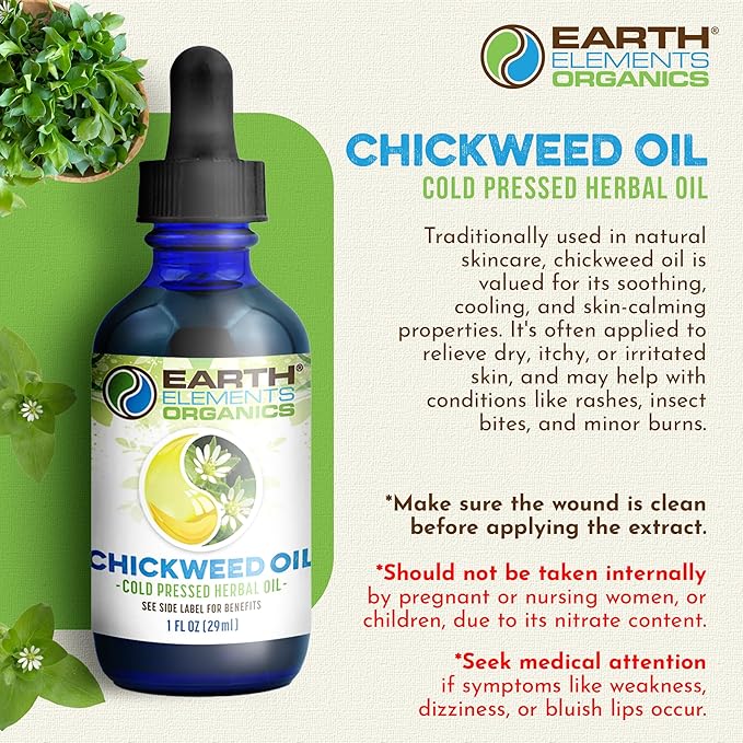 Chickweed Oil, Herbal Remedy Infused in Sunflower Seed Oil, Organic Skincare for All Skin Types - 1 fl oz