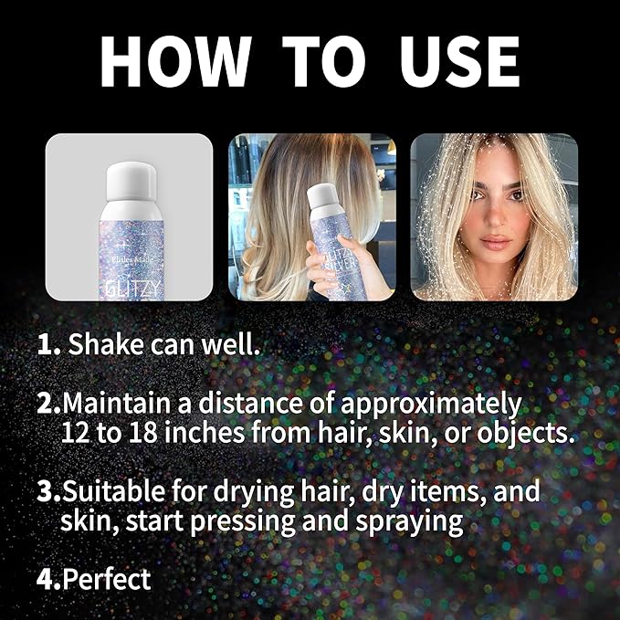 Hair Glitter, 2PCS Body Glitter Spray Glitter Hairspray for Kids Women, Long-Lasting Quick-Drying Holographic Glitter Spray for Hair and 8.4 Fl OZ (Holo Silver+ Holo Silver)