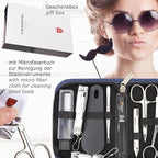 3 Swords Germany – brand quality 10 piece manicure pedicure grooming kit set for professional finger & toe nail care tweezers file clipper fashion leather case in gift box, Made by 3 Swords (7797)
