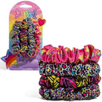 Lisa Frank x Kitsch Ruched Satin Scrunchies for Women - Softer Than Silk Scrunchies | Hair Ties No Damage for Frizz-Free Sleep | Ideal Gifts for Women - Rainbow Leopard 4 pcs