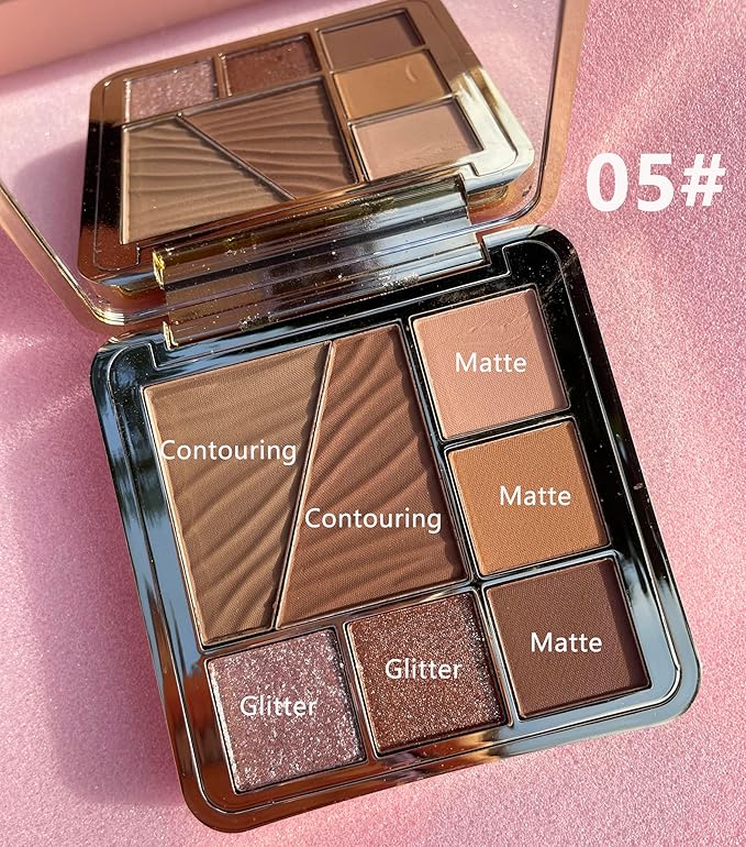 All-in-One Eyeshadow Palette, 7 Colors Eye Shadow Palette, Glitter, Matte, Shimmer Eyeshadows, Blush, Highlighter Contour Makeup Palettes, Highly Pigmented Waterproof Long Lasting. (Color 5)