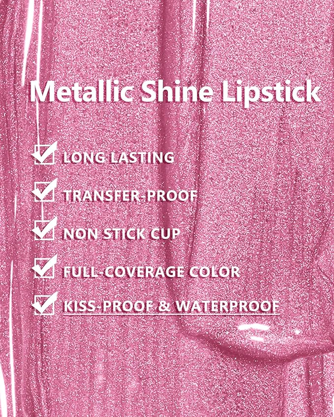MAKI YIKA Metallic Pink Lipstick for Women Nude Pink Lipsticks Long Lasting Glitter Lipstick No Smudge No Transfer Liquid Lip Gloss (BR21 Sweet Rose)