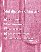 MAKI YIKA Metallic Pink Lipstick for Women Nude Pink Lipsticks Long Lasting Glitter Lipstick No Smudge No Transfer Liquid Lip Gloss (BR21 Sweet Rose)