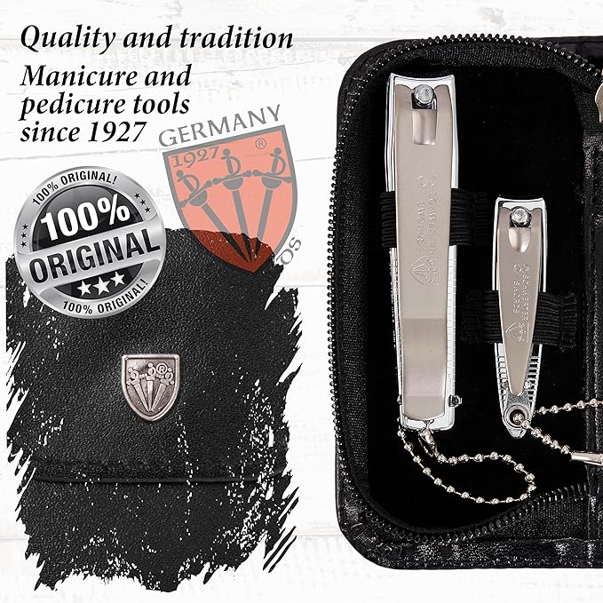 3 Swords Germany - brand quality 3 piece manicure pedicure grooming kit set for professional finger & toe nail care tool clipper fashion leather case in gift box, Made by 3 Swords (762)