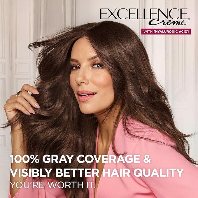 L'Oreal Paris Excellence Crème Permanent Hair Dye, Triple Care Hair Color with Pro-Keratine Complex for 100% Gray Hair Coverage, 4A Dark Ash Brown, 1 Kit