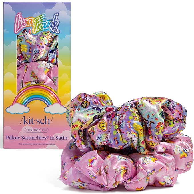 Lisa Frank x Kitsch Pillow Satin Scrunchies for Women - Hair Ties No Damage, No Crease Hair Accessories | for Day or Night Use | Ideal Gifts for Women - 2pcs