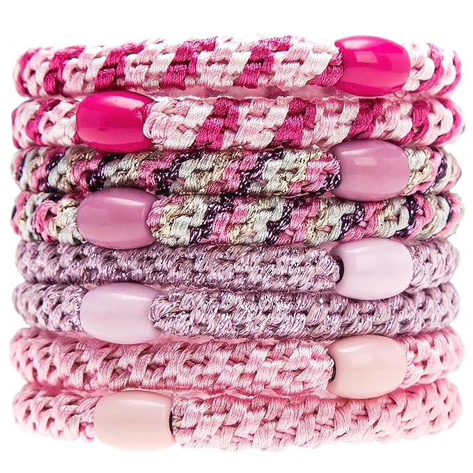 J.CARP 8Pcs Mixed color Hair Ties for Women Girls, Elastics Hair Bands Ponytail Holders, No Damage No Crease Hair Elastics, Perfect for Girls and Women with Thick or Curly Hair, Style 17