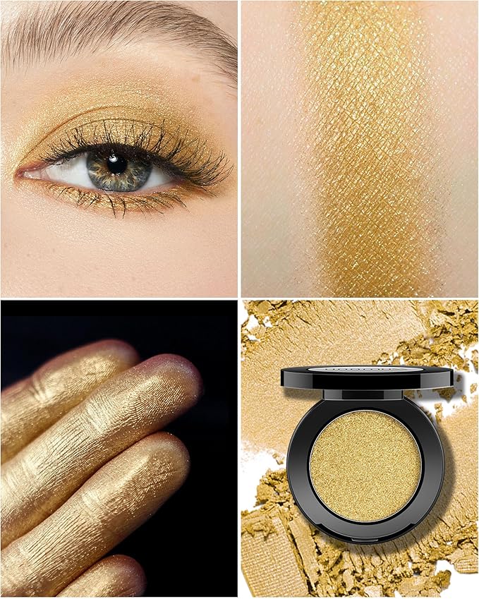 Gold Eyeshadow Single Handmade Pressed Eyeshadow Palette Long Lasting With No Creasing, Intense Color Pigmented Gold Eye Shadow-1Gold