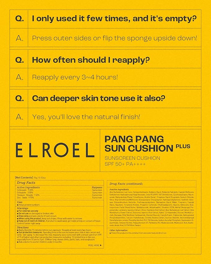 Pang Pang Sun Cushion Plus - Korean Hypoallergenic & Lightweight Sunscreen with Puff Sponge - Broad Spectrum SPF50+ PA++++ (0.53 oz)