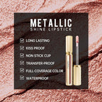 Nude Lipsticks for Women Metallic Lipstick Long Lasting Non Stick Cup Lip Gloss, Shimmer Lightweight Hydrating Full Coverage Lip Color, DP117 Coconut