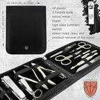 3 Swords Germany - brand quality 12 piece manicure pedicure grooming kit set for professional finger & toe nail care with black synthetic leather case - Made in Germany
