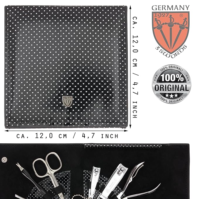 3 Swords Germany - brand quality 7 piece manicure pedicure grooming kit set for professional finger & toe nail care scissors clipper fashion leather case in gift box - Made in Germany