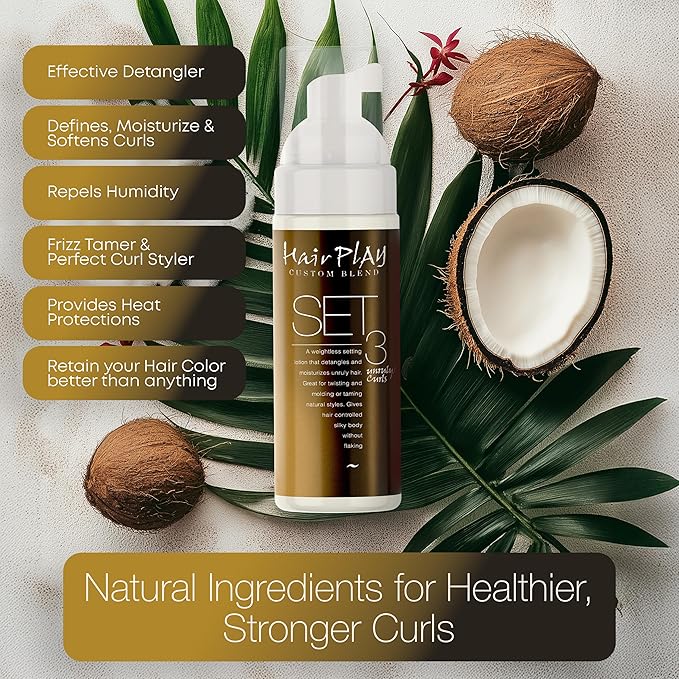 HairPlay Set #3 Hair Foam Mousse - Extra Hold Styling Foam for Frizz Control - Hair Mousse for Curls - Curl Defining Volumizing Mousse for Wavy Hair - 2 Fl Oz
