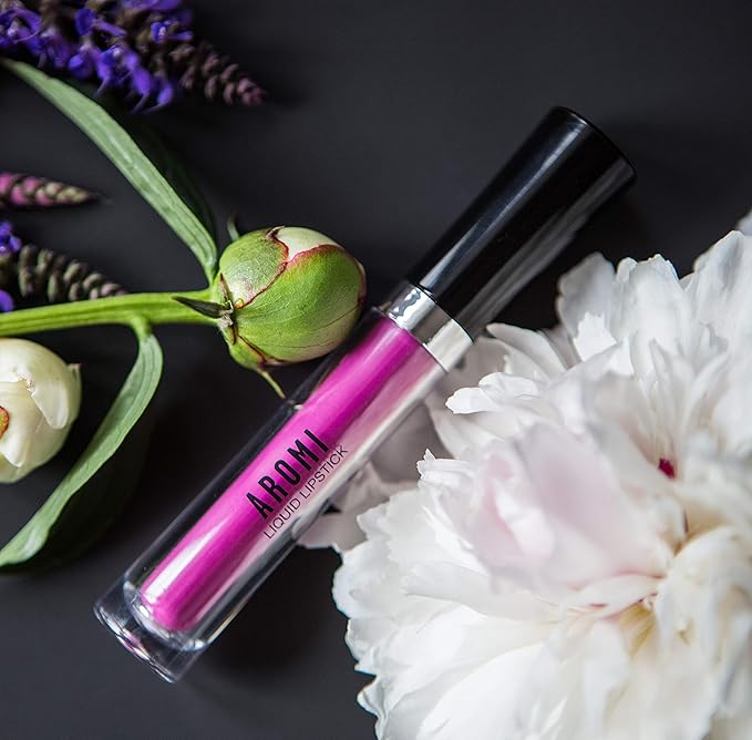 Aromi Bright Pink Matte Liquid Lipstick | Magenta Fuchsia Lip Color with Blue Undertones, Vegan, Cruelty-free, Smudge Proof, Transfer Proof, Long-lasting (Pink Peonies)