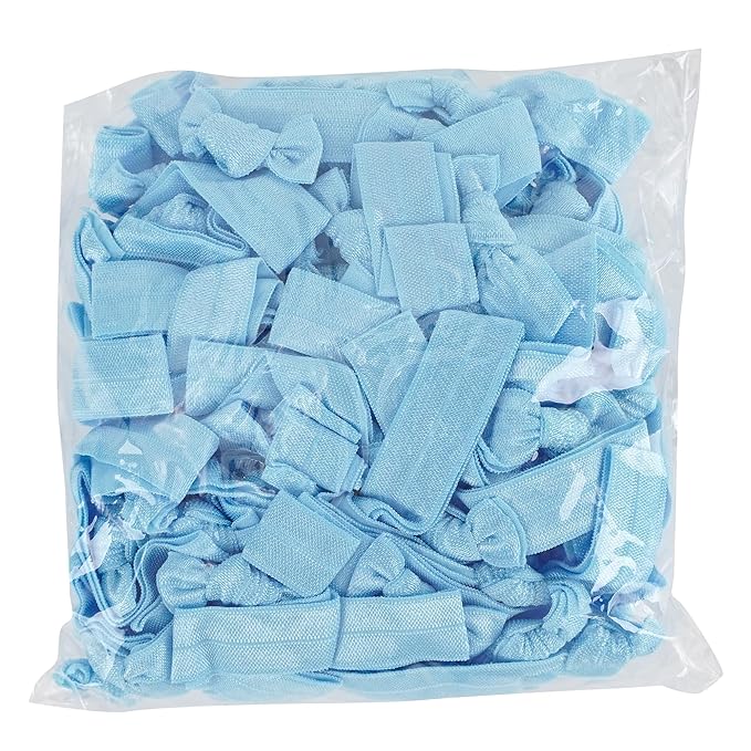 MEEDEE 100 Pack Light Blue Color Hair Ties For Women No Crease Soft Elastic Ribbon No Damage Blue Hair Ties Knotted Ouchless Hair Ribbon Yoga Hair Ribbons Elastic Bracelets