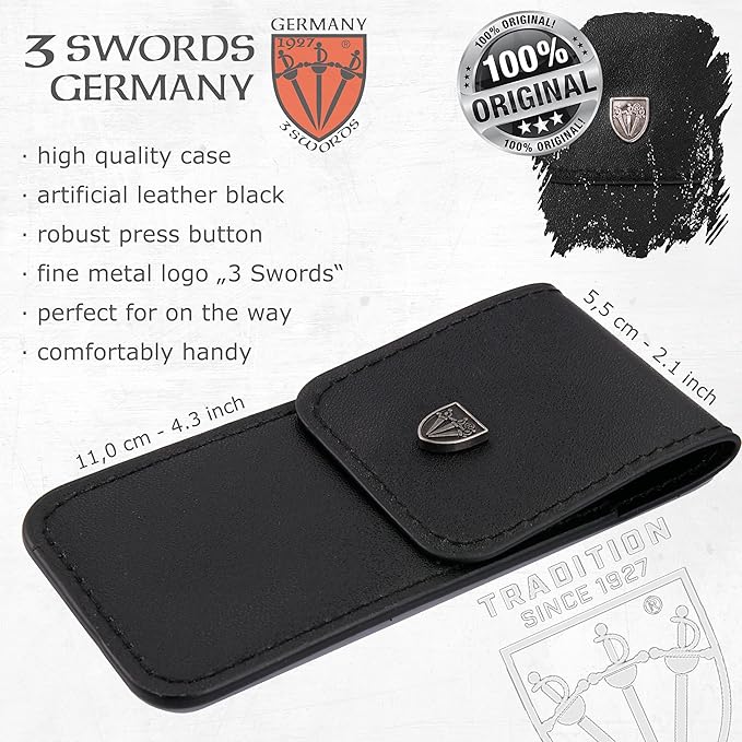 3 Swords Germany – Brand Quality fingernail & toenail Clipper, Manicure, Pedicure Nail Care by with Metal Nail File and case, Black Edition