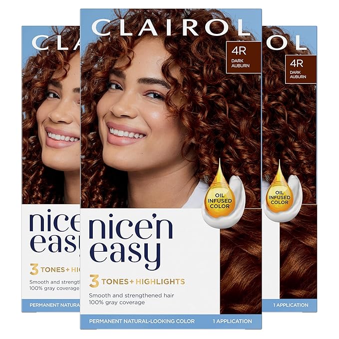 Clairol Nice'n Easy Permanent Hair Dye, 4R Dark Auburn Hair Color, Pack of 3