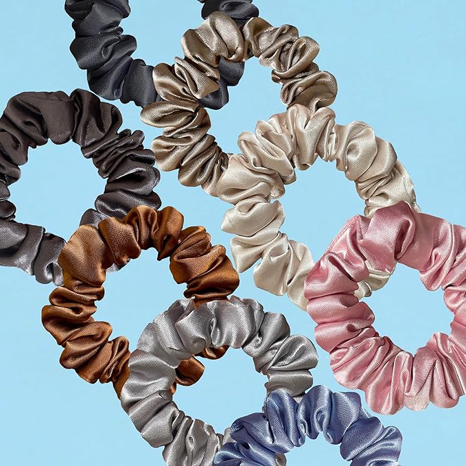 Satin Scrunchies for Women, 8 pcs No Crease No Slip Hair Ties, No Damage Elastic Hair Bands, Hair Styling Accessories, Hair Scrunchy for All Hair Types, Ponytail Holders for Thin & Thick Hair
