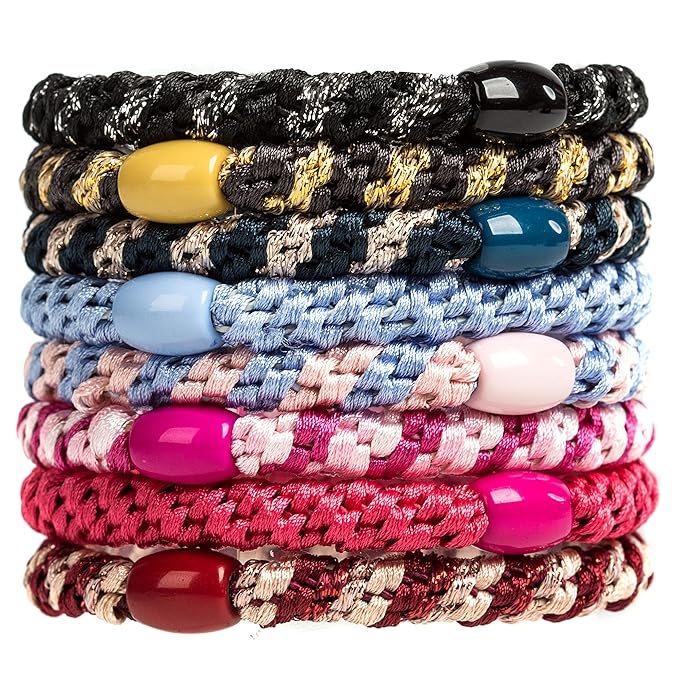J.CARP 8Pcs Mixed color Hair Ties for Women Girls, Elastics Hair Bands Ponytail Holders, No Damage No Crease Hair Elastics, Perfect for Girls and Women with Thick or Curly Hair, Style 9