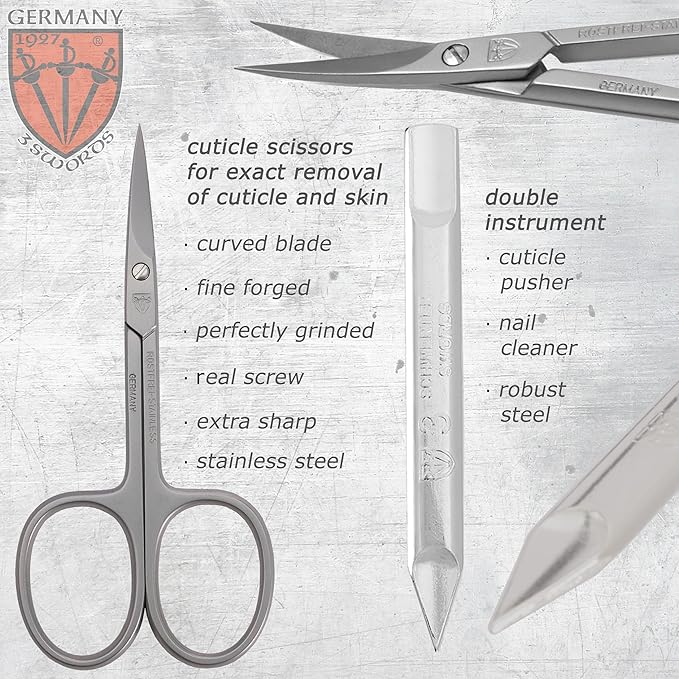 3 Swords Germany - brand quality 6 piece manicure pedicure kit set - stainless steel nail care tools - Made in Solingen Germany (500)