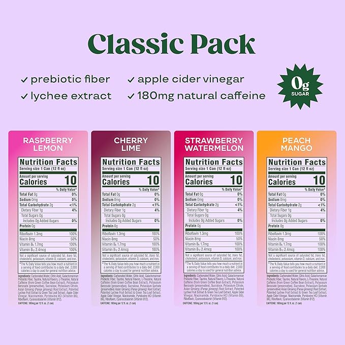 Bloom Nutrition Sparkling Energy Drink, Variety Pack | Zero Sugar | 180mg Caffeine | Antioxidant-Rich | 24 Pack