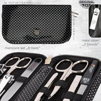 3 Swords Germany - brand quality 8 piece manicure pedicure grooming kit set synthetic leather case black silver spots - Made in Germany