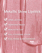 MAKI YIKA Pink Nude Lipstick for Women Metallic Lipsticks Glitter Long Lasting Lipstick No Smudge No Transfer Liquid Lip Gloss (BR017 Love Fighter)