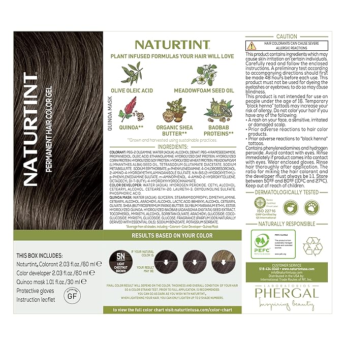 Naturtint 5N Light Chestnut Brown Permanent Hair Color (Pack of 1), Ammonia Free, Vegan, Cruelty Free, up to 100% Gray Coverage, Long Lasting Results (Packaging may vary)