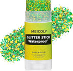 MEICOLY Gold and Green Face Glitter Stick,Hair Glitter Stick for Women,Green and Gold Spirit Wear Alien Makeup Accessories,Sparkle Body Glitter Makeup for Mardi Gras Carnival Festival Party