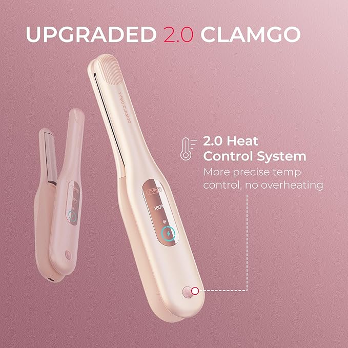 TYMO Cordless Mini Flat Iron for Short Hair, Portable 0.65 Inch Curling Iron for Travel, Hair Straightener and Curler 2 in 1, Ceramic Small Pencil Flat Iron with Curved, Dual Voltage, Pink