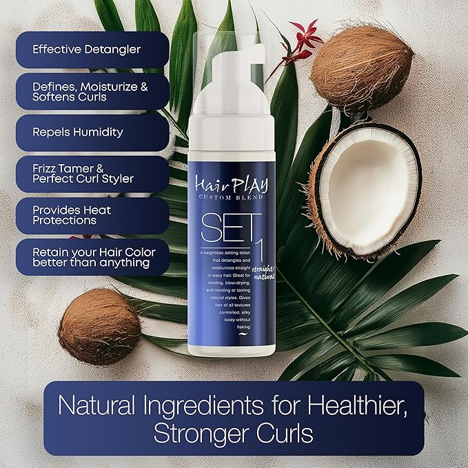 Hair Play Set #1 Hair Foam Mousse - Light Hold Styling Foam for Frizz Control - Volume Mousse for Fine Hair & Natural Straight Hair- Lightweight & Non-Greasy - Travel Size Hair Mousse - 2 Fl Oz
