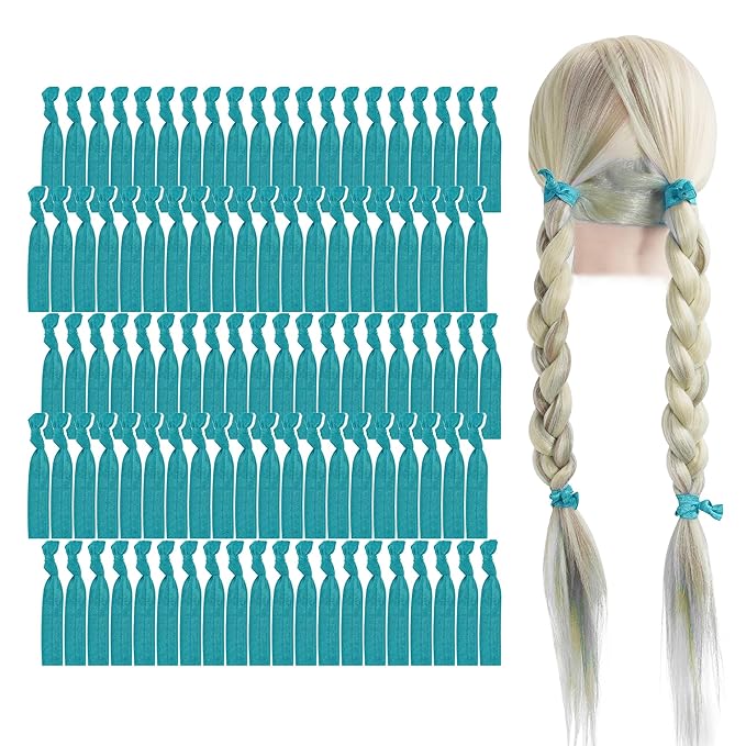 MEEDEE Teal Blue No Crease Soft Knotted Hair Ties - 100 Pack Ouchless Yoga & Pony Tail Bracelets for Women