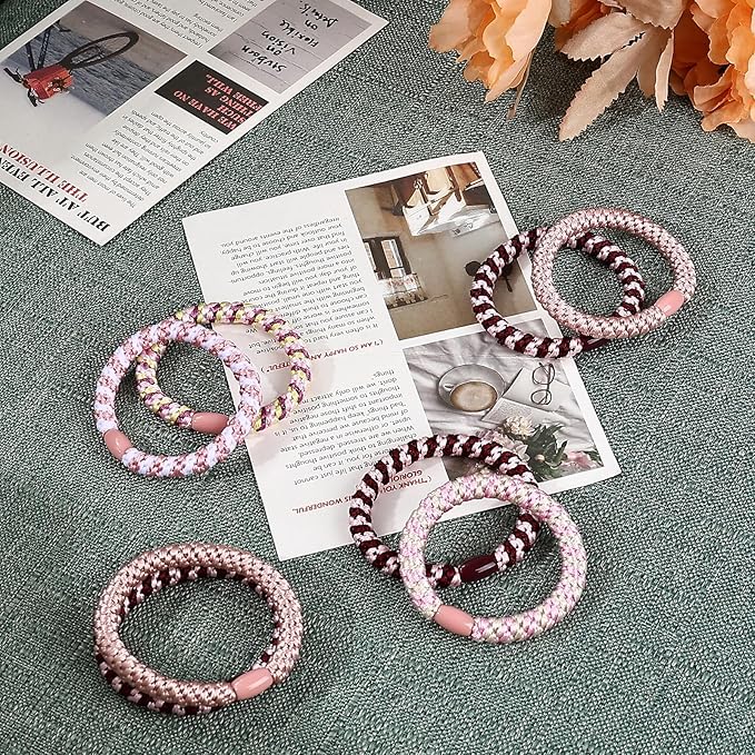 30 Pcs Hair Ties No Damage for Women Girls, High Elastic Braided Hair Ties for Thick Hair, Soft Ponytail Holders, No Crease Hair Bands for Curly Thin Hair Scrunchies (Pink Colors)