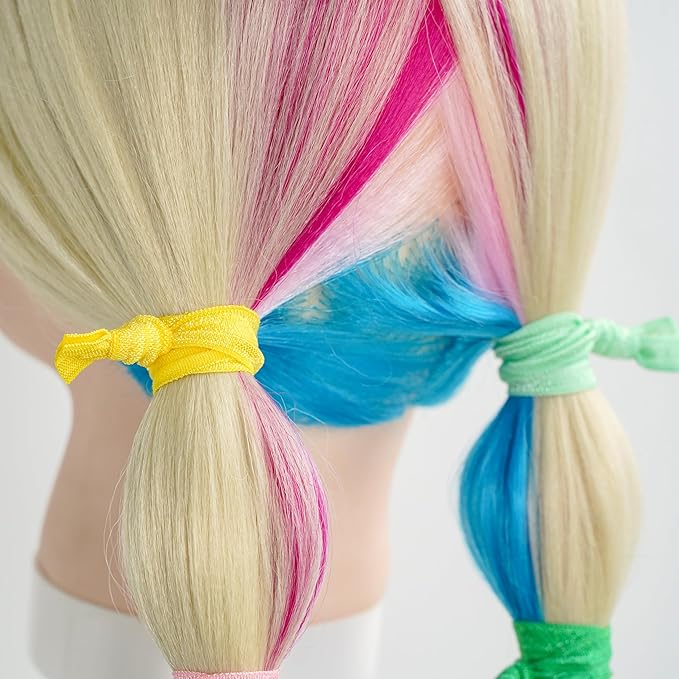 MEEDEE 100 Pack Rainbow Elastic Hair Ties: No Crease, Soft Ribbon Knotted Ponytail Holders for Women, Ouchless Yoga Bracelets