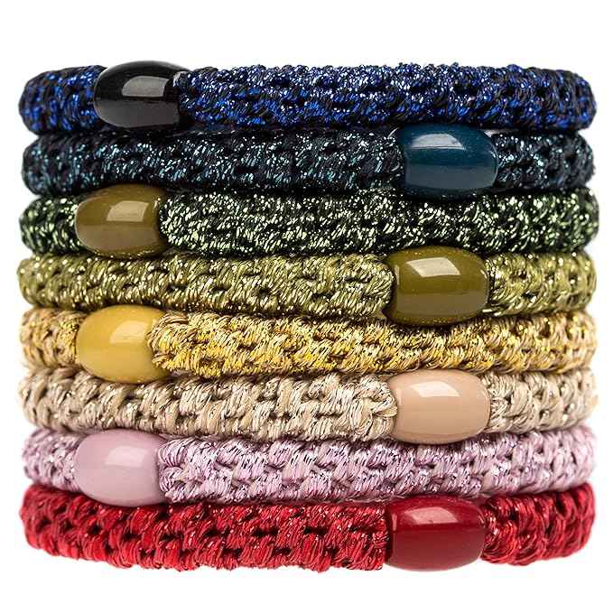 AXEN 8PCS Elastic Hair Tie for Women Girls, Cotton Bands Soft Woven Ponytail Holders for Thick Hair and Curly Hair, Bright Colors
