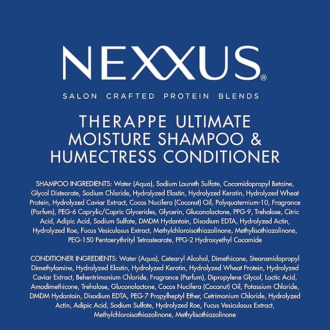 Nexxus Shampoo and Conditioner Therappe Humectress 2 Count for Dry Hair Silicone-Free, Moisturizing Caviar Complex and Elastin Protein for thicker and stronger hair 33.8 oz
