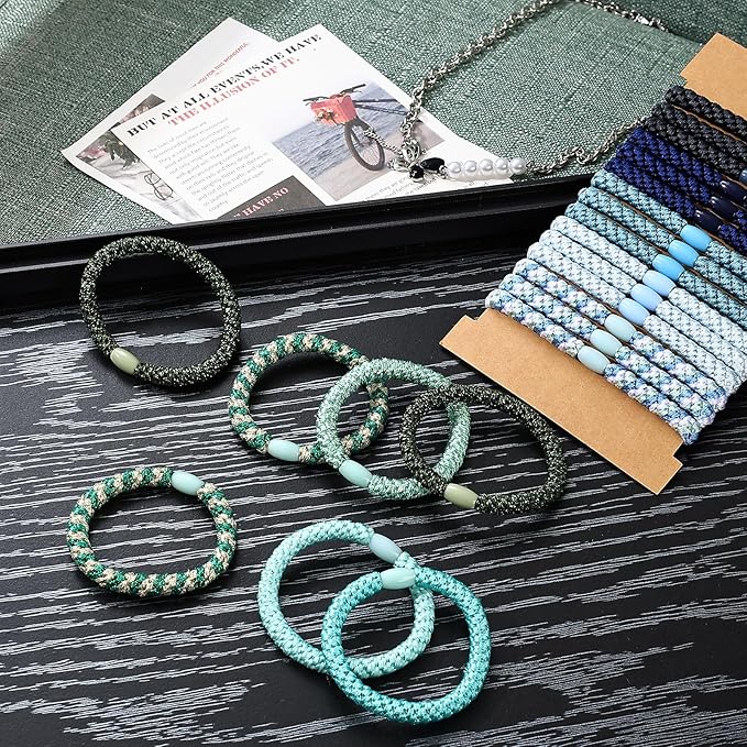 30 Pcs Hair Ties No Damage for Women Girls, High Elastic Braided Hair Ties for Thick Hair, Soft Ponytail Holders, No Crease Hair Bands for Curly Thin Hair Scrunchies (Blue & Green Colors)