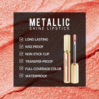 Peach Red Lipsticks for Women Metallic Lipstick Long Lasting Non Stick Cup Lip Gloss, Shimmer Lightweight Hydrating Full Coverage Lip Color, DP115 Juice Box