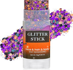 MEICOLY Black Purple and Orange Face Glitter Stick,Halloween Hair Glitter Stick for Women,Sparkle Chunky Body Glitter Makeup for Party Festival
