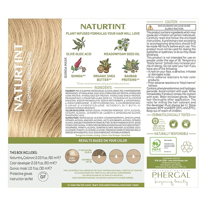 Naturtint 9N Honey Blonde Permanent Hair Color (Pack of 6), Ammonia Free, Vegan, Cruelty Free, up to 100% Gray Coverage, Long Lasting Results (Packaging may vary)