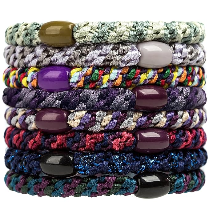 J.CARP 8Pcs Mixed color Hair Ties for Women Girls, Elastics Hair Bands Ponytail Holders, No Damage No Crease Hair Elastics, Perfect for Girls and Women with Thick or Curly Hair, Style 19