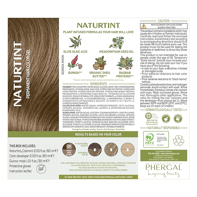 Naturtint 8N Wheat Germ Blonde Permanent Hair Color (Pack of 1), Ammonia Free, Vegan, Cruelty Free, up to 100% Gray Coverage, Long Lasting Results (Packaging may vary)