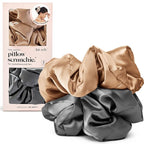 Kitsch Satin Scrunchies for Women - No Crease Hair Ties for Girls | Big Scrunchies for All Hair Types and Textures, Perfect for Day or Night | Ideal Gifts for Women - 2 Pcs, Charcoal and Gold