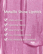 MAKI YIKA Pink Lipstick for Women Metallic Lipsticks Glitter Long Lasting Lipstick No Smudge No Transfer Liquid Lip Gloss (BR012 Paradise)