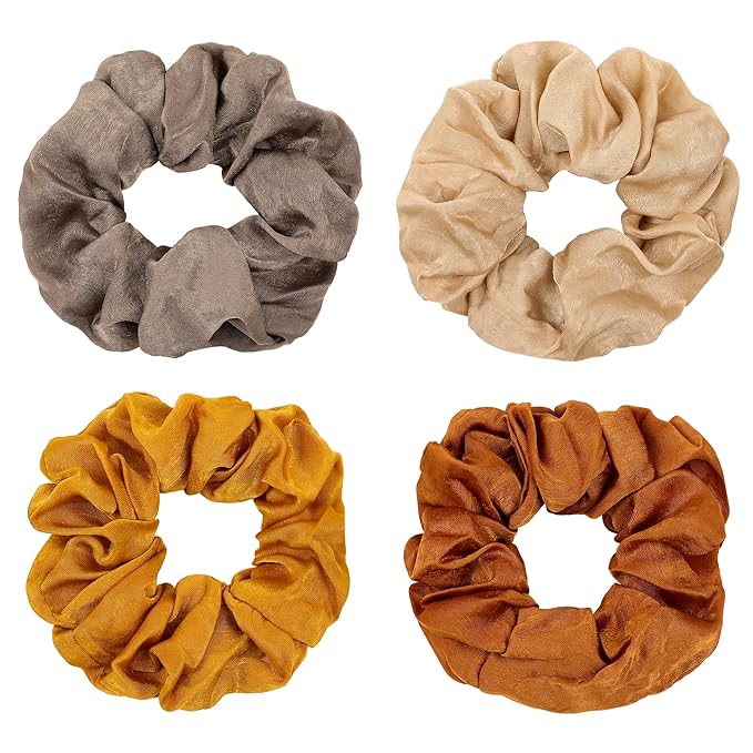 Silk Satin Scrunchies Women Hair Ties - Ivyu Big Scrunchy Ponytail Holder No Crease Hair Bands Soft Elastic No Hurt Your Hair for Vsco Girl Women Beige Gray Dard Yellow Light Yellow